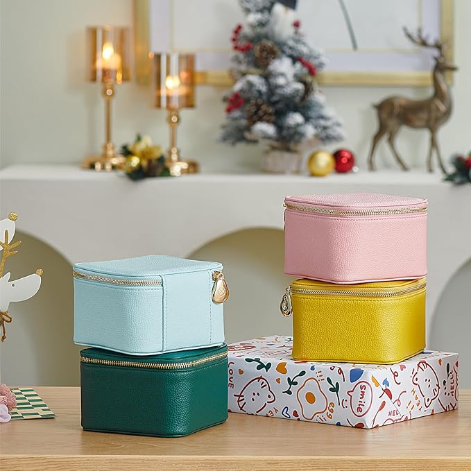 Vlando Travel Jewelry Box for Women,Faux Leather Jewelry Case with 6 Velvet Jewelry Zipper Pockets,Gift Ideas for Women Wife 