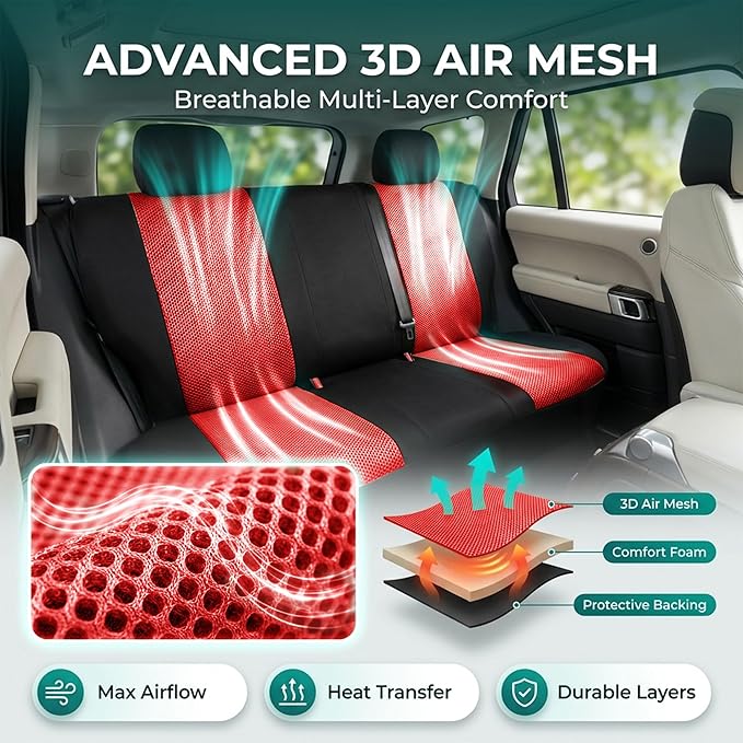 FH Group Automotive Rear Car Seat Covers for SUV, Trucks, Sedan and More - Universal Fit Front High Back & Rear Solid Bench D
