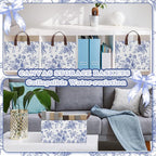 Boao 3 Pcs Blue Floral Storage Bin Wildflowers Collapsible Large Storage Baskets for Gifts Canvas Laundry Basket Foldable Box