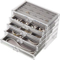 Acrylic Jewelry Box with 5 Drawers, Clear Earring Holder Organizer Rings Display Case with Adjustable Velvet Trays for Women 