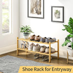 2-Tier Bamboo Shoe Rack for Entryway, Stackable | Heavy Duty | Multi-Function, Free Standing Shoe Racks for Bedroom Hallway C