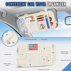 HUANLANG Car Sun Visor Organizer, Tactical Car Accessories with Zipper Storage Pouch, Glasses Clip Card Sleeve Pocket, Multi-Pocket Visor Organizer Fits Most Cars, SUVs, Trucks