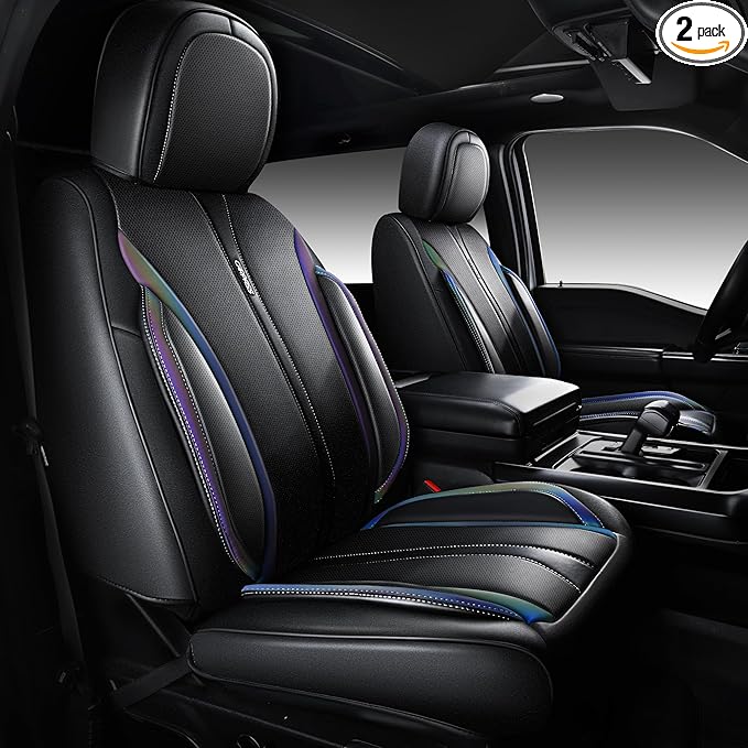CAR PASS Nappa Leather Seat Covers Front Seats Only, Waterproof Faux Leather car Seat Cover 2 Piece Cushions Protector Univer