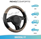 Road Comforts Leopard Steering Wheel Cover - Made with PVC Leather Cheetah Print - Anti-Slip, Universal Fit 14 1/2 inches to 