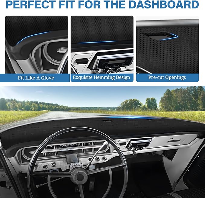 FIILINES Dash Cover for Ford F100 F250 F350 Pickup 1967-1972, Dashboard Mat Accessories Dash Cover Sunshade Nonslip Mesh Prot