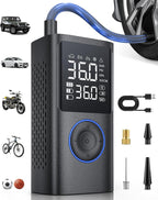 Tire Inflator Portable Air Compressor, 150 PSI Cordless Bike Pump, Air Pump for Auto, Motorcycle, Bicycle, Balls with Pressure Gauge, LED Light & Car Accessories, Blue, Standard Capacity