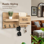 Lwenki Mail Organizer for Wall Mount – Key Holder with Shelf Includes Letter Holder and Hooks for Hallway Farmhouse Decor – R