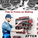 Power Tool Organizer Wall Mount - 4 Layer Metal Power Tool Storage Rack, Cordless Drill Holder with 4 Hooks, Utility Storage 