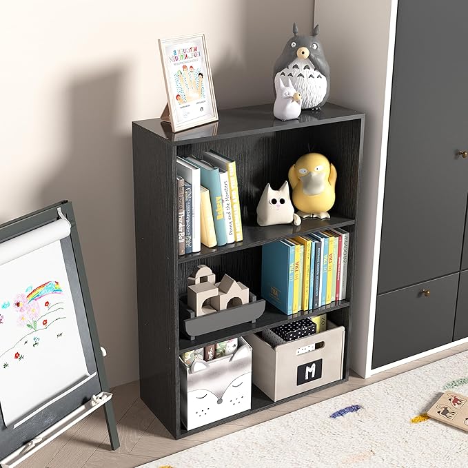 Wooden 3 Cube Storage Organizer,3 Tier Low Bookcase Storage Display Organizer, 33 Inch Versatile Cubes Shelf and Cubby Unit f
