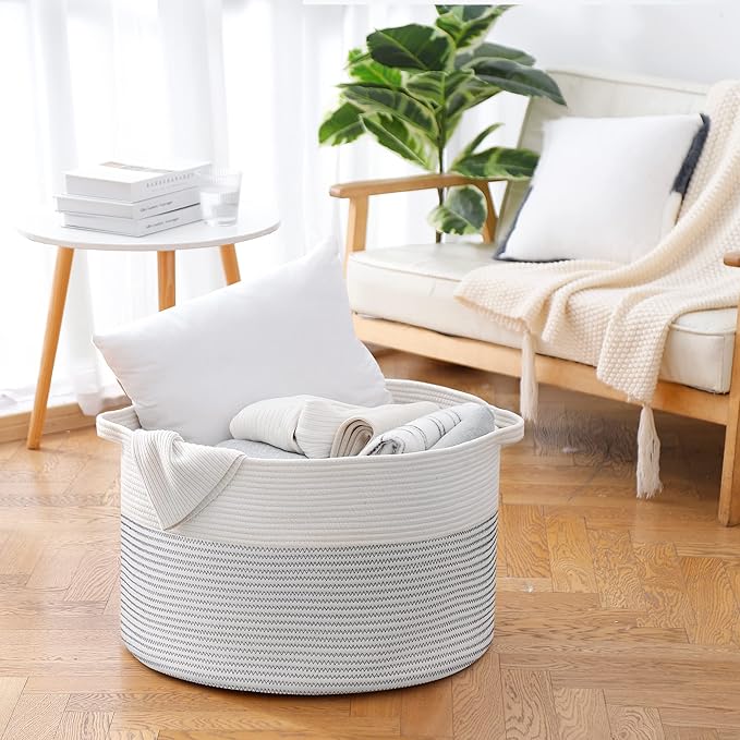 MEGASKET XXXL Large Cotton Rope Blanket Basket for Living Room, Woven Rope Storage Baskets for Organizing, Nursery Kids Toy B