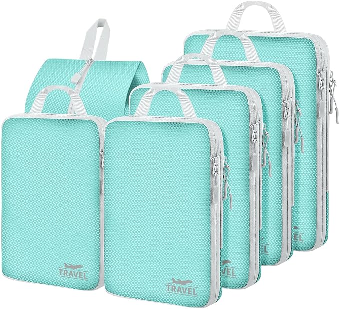 6 Set Compression Packing Cubes, Suitcase Organizer, Lightweight Travel Essentials, Compression Bags For Travel Accessories L