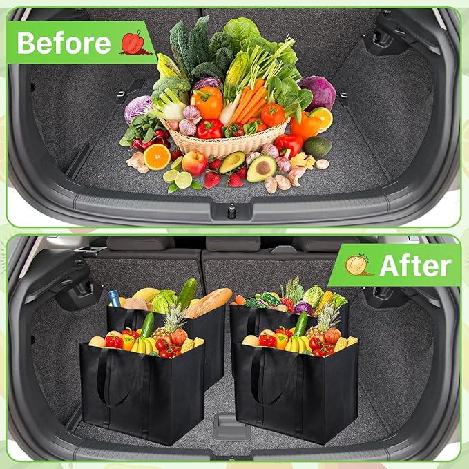 12 Pack Reusable Grocery Bags, Extra Large Foldable Shopping Bags, Heavy Duty Tote Bag with Reinforced Handles, Foldable & Wa
