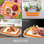 Collapsible Cutting Board with Container, Foldable Camping Sink with Colander, BBQ Prep Tub with Lid, Multifunction Dish Basi