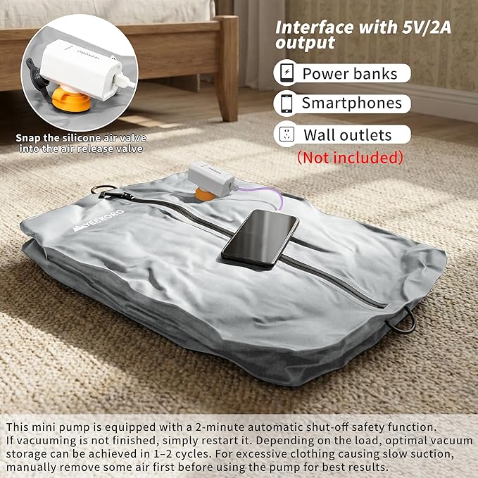 Vacuum Bag for Travel, Professional IPX8 Waterproof Reusable Vacuum Compression Bags for Travel Suitcases, Durable Space Save