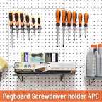 HUHOLE 4-Pack Pegboard Screwdriver Holder – Black Heavy Duty Steel Peg Board Screwdriver Organizer Rack–Multi-Ring Pegboard T