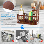 Cisily Kitchen Sink Caddy, Sponge Holder for Kitchen Sink, Kitchen Sink Organzier and Storage with High Brush Holder, Rustpro