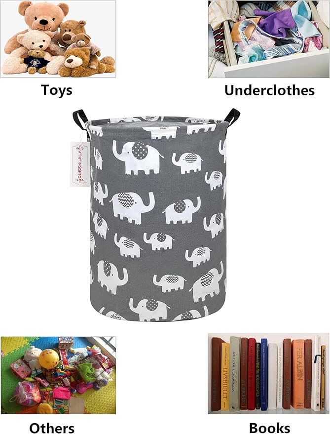 QUEENLALA Large Storage Basket,Laundry Hamper/Bathroom/Home Decor/Collapsible Round Storage Bin,Boys and Girls Hamper/Boxes/C