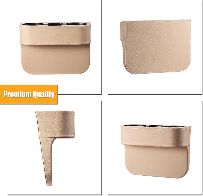 BEIGE Multifunctional Car Cup Holder Car Seat Organizer Gap Filler Bottle Phone Storage Organizer