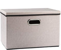 PRANDOM Large Foldable Storage Bin with Lid [1-Pack] Linen Fabric Decorative Storage Box Organizer Container Basket Cube with