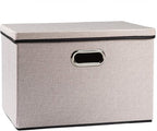 PRANDOM Large Foldable Storage Bin with Lid [1-Pack] Linen Fabric Decorative Storage Box Organizer Container Basket Cube with