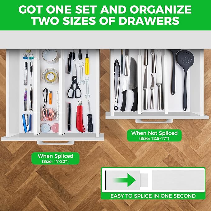 4 Pack Bamboo Drawer Dividers Organizer with Inserts 2.6'' High, Expandable from 12.5-21.7", Adjustable Drawer Organizer Sepa