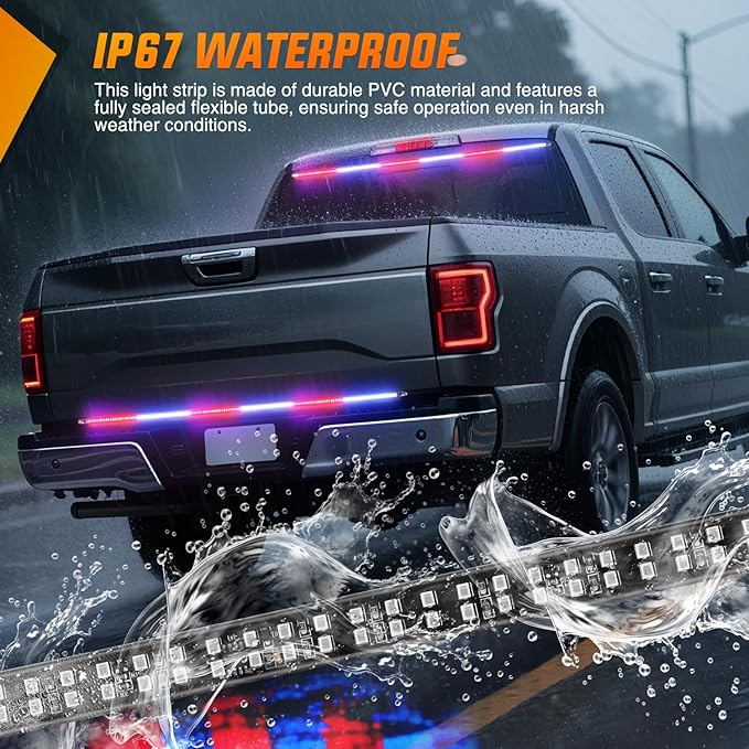 Nilight 48 Inch Truck Tailgate Strobe Light Strip Tail Emergency Bar Rear Window Warning Lamp Ultra-Bright Double Row 288 LED for Pickup Trailers Construction Vehicles Car SUV, Red Blue