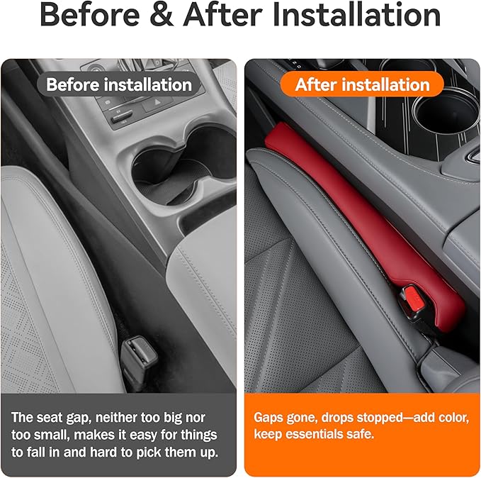 Car Seat Gap Filler - 2 Pack Premium Leather Console Blockers for Cars, Trucks & SUVs - Adjustable 1.4-2.4 Inch Width - Prevents Items Falling Between Seats (Wine)