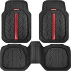 CAR PASS Tire Tread DeepDish Rubber Floor Mats for car Heavy Duty car mats All Weather, Universal XL~M Trim to Fit for Truck SUV Vehicle Automotive, Waterproof car mats 3 Piece (red Black)