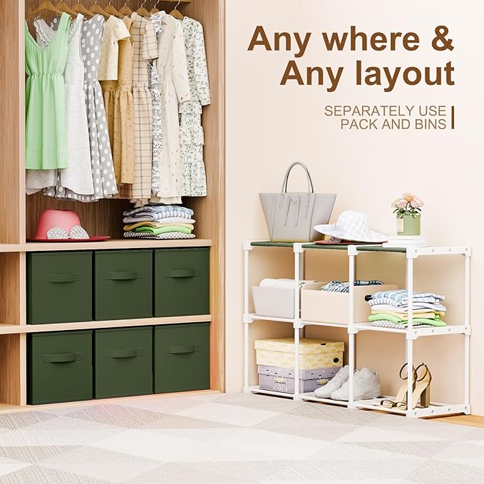 6 Cube Storage Organizer with Shelf Back to School Boxes 11 Inch Toy Storage Bins Closet Organizers Drawers Fabric Dresser fo