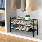 ROMGUAR CRAFT 3-Tier Bamboo Long Shoe Rack, Free Standing Wood Shoe Shelf Storage Organizer for Closet Entryway Stackable 35"