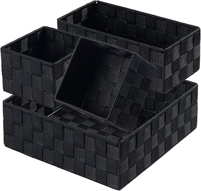 Posprica Small Black Baskets Cube Bin Container Tote,Woven Storage Baskets for Organizing Organizer Divider for Drawer, Close