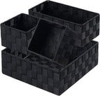 Posprica Small Black Baskets Cube Bin Container Tote,Woven Storage Baskets for Organizing Organizer Divider for Drawer, Close