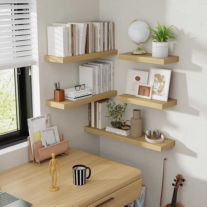 36 Inch Floating Shelves, 8 Inch Deep Floating Shelves for Wall, Hanging Shelf with Invisible Brackets, Deep Shelves for Bath