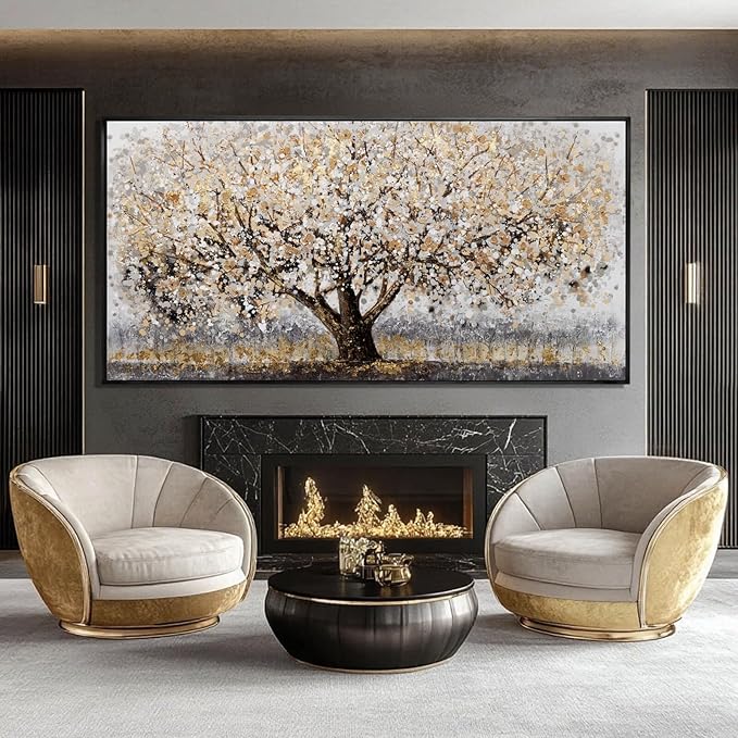 CHUDANHAO Gold Foil Canvas Wall Art Flower Wall Decor Plant Photo Prints Landscape Wall Decorations 29"x58" Large Artwork for