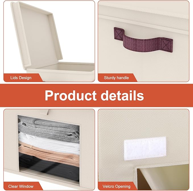 Univivi Storage Bins with Lids, Large Closet Organizers and Storage with Handles & Window, Foldable Fabric Storage Cubes with