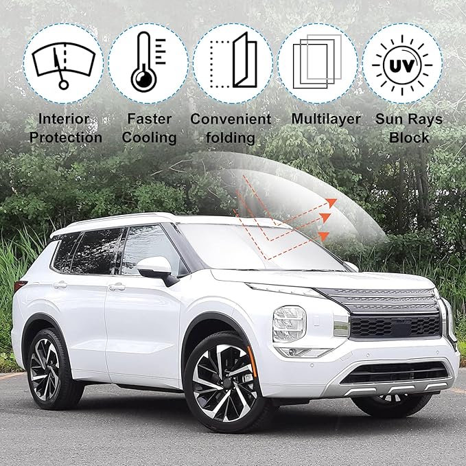 Front Windshield Sun Shade Foldable Car Front Window Sun Shade Windshield Shade Fit for Mitsubishi Outlander 2022-2026(NOT for Outlander Sport) Block UV Rays Keep Cooler
