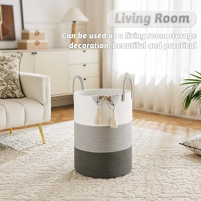 Artfeel Laundry Basket,Woven Cotton Rope Laundry Hamper,60L for Decorative Storage of Dirty Clothes,Toys and Blankets in Bath