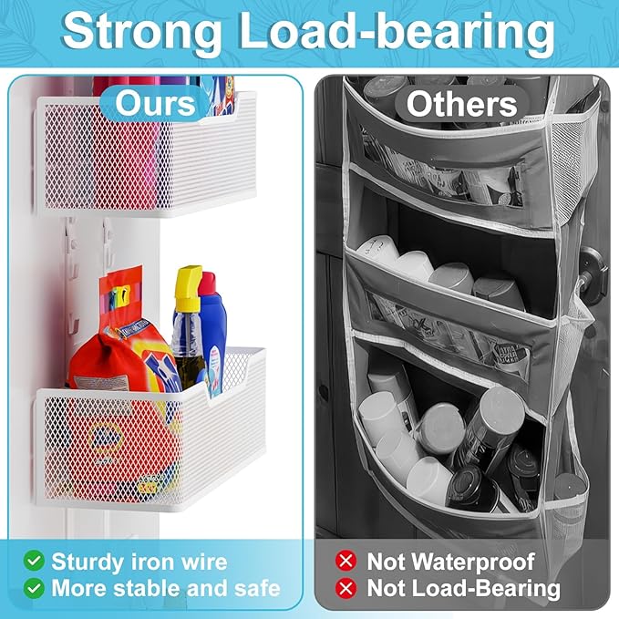 Hongtamoya Adjustable Over The Door Organizer, Hanging Door Storage with PVC Pocket and 4 Metal Baskets Wall Mount, Closet Do