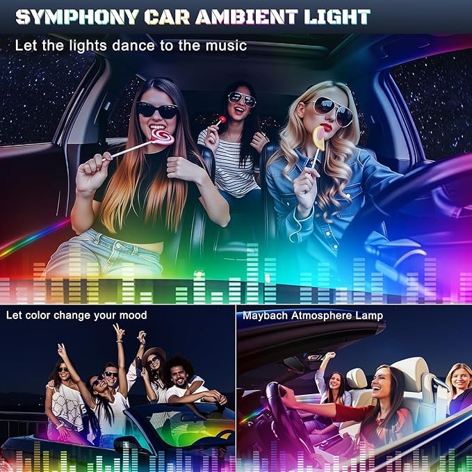 Acrylic Interior Car LED Strip Light with USB/Type C/4-Port Cigarette Lighter, Dreamcolor 6 in 1 with 175 inches 650 LEDs Ambient Lighting Kits, Sound Active Function Neon Led Strips for Car