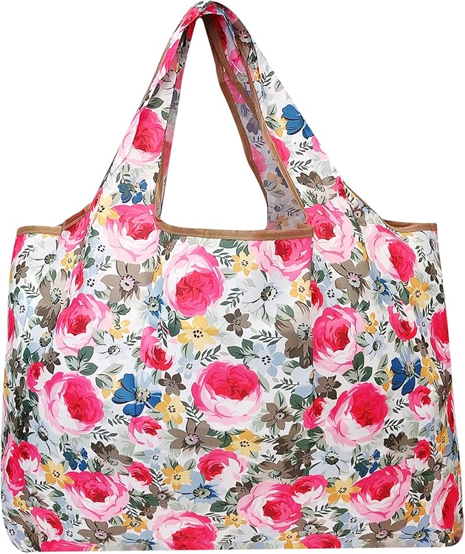 allydrew Large Foldable Tote Nylon Reusable Grocery Bags, 5 Pack