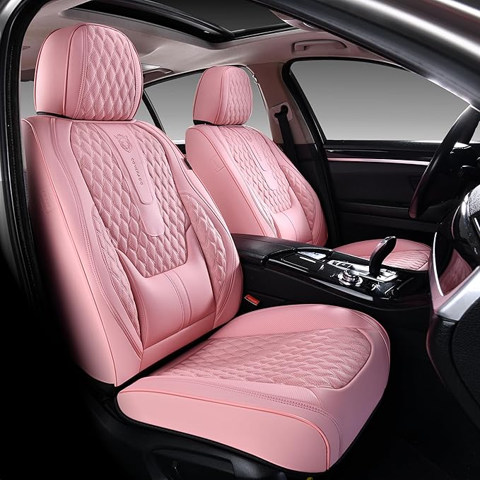 Coverado Seat Covers Front Seats, Pink Car Seat Cover with Lumbar Support, Waterproof Car Seat Cushion, Front Car Seat Covers
