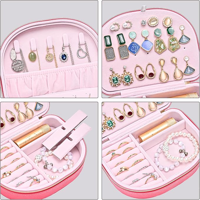 ProCase Travel Size Jewelry Box, Medium Portable Seashell-Shaped Jewelry Case, 2 Layer Jewelry Organizer in PU Leather for Wo