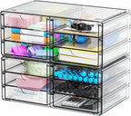 Yieach 2 Pack Acrylic Storage Drawers With 12 Small Drawer,Stackable Office Cabinet Organizer and Makeup Organizer,Clear Plas
