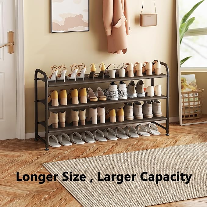 INGIORDAR Shoe Rack 3 Tier Long Storage Organizer Wide Metal Shoe Shelf for Closet Entryway Brown