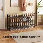 INGIORDAR Shoe Rack 3 Tier Long Storage Organizer Wide Metal Shoe Shelf for Closet Entryway Brown