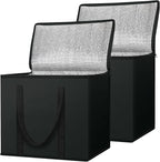 BALEINE 2Pk Insulated Reusable Grocery Bags, Collapsible Cooler Bag for Groceries, Heavy Duty Large Insulated Bag (16''x9''x13'', Charcoal Black)