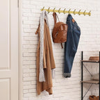 Brushed Gold Wall Mounted Coat Rack – 30 Inch Stainless Steel Rail with 10 Double Coat Hooks for Entryway, Bathroom, Bedroom,