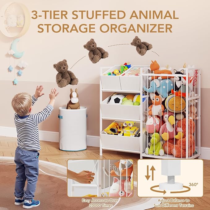 BBLIKE Kids Storage Organizer with 4 Removable Bins, Kids Storage Toy Shelf Organizer for Stuffed Animal Holder for Bedroom P