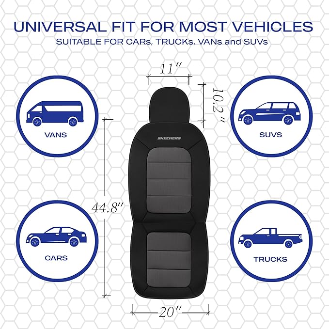 Skechers Memory Foam Seat Covers,Thick Cool Touch Fabric Seat Covers,Front Seat Covers Airbag Compatible,Automotive Comfort P
