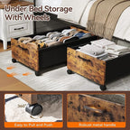 Under Bed Storage with Wheels, Wooden Under Bed Drawers On Wheels, Rolling Under Bed Shoe Storage, Space Saving, Rustic Brown